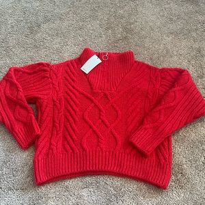 mango half zip cable knit sweater in red